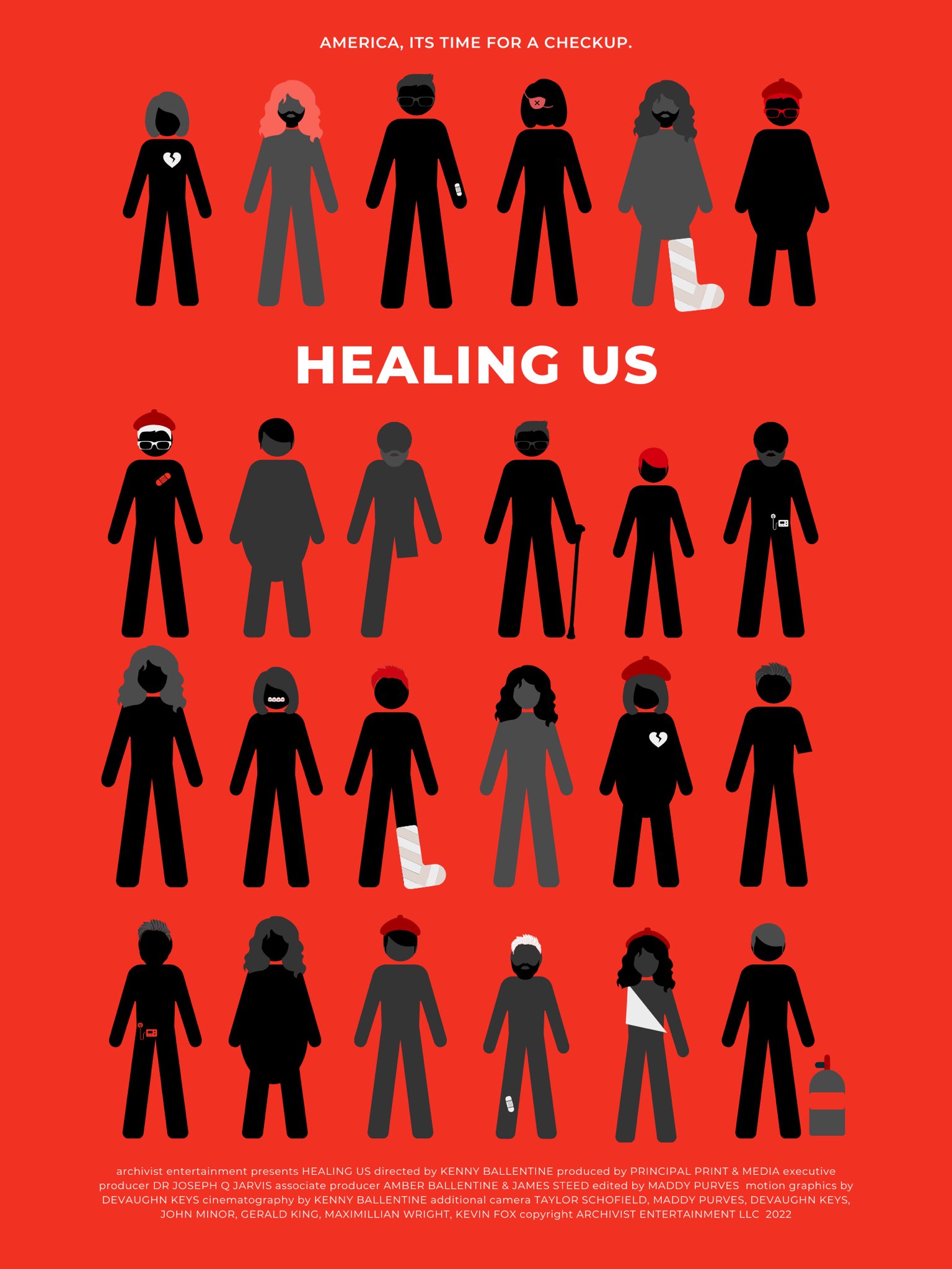 Healing US red poster of wounded stick figures