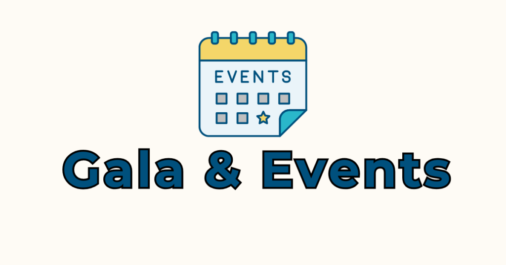 The text "Gala and Events" with a picture of a calendar