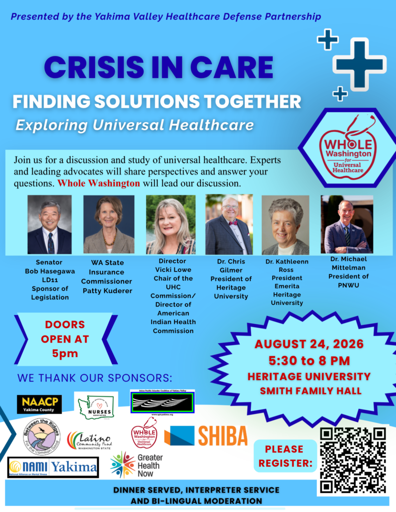 Graphic for the Universal Healthcare symposium on August 24th at Heritage College.